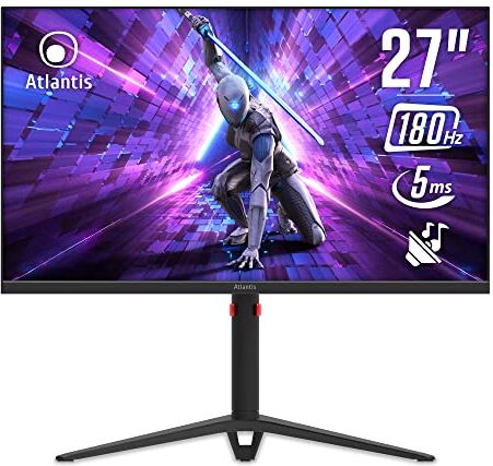 Atlantis Monitor 27 pollici Gaming 165Hz 180Hz OC, schermo 27", Full HD 1920x1080, HDMI e DP, MULTIMEDIALE, FreeSync, alzabile inclinabile, pivot risposta 5ms, Contrasto 3000:1, Angolo 178/178