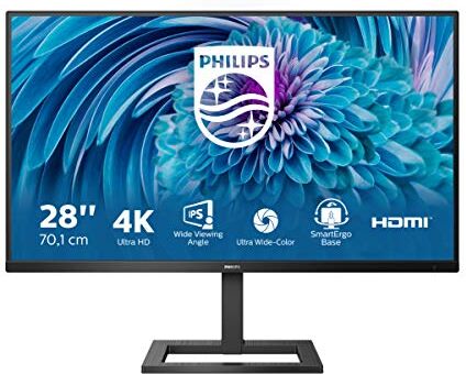 Philips 288E2UAE Monitor UHD da 28", regolabile in altezza (3840 x 2160, 60 Hz, HDMI 2.0, DisplayPort, hub USB), colore nero