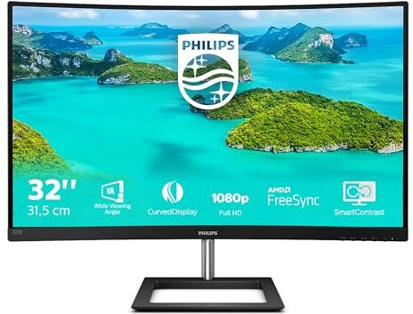 Philips 322E1C Gaming Monitor Curvo da 32", FHD LED VA Adaptive Sync 75 Hz, HDMI, Display Port, VGA, Flicker Free, Low Blue, Nero