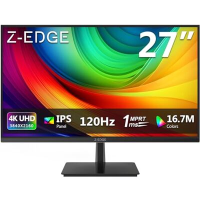 Z-Edge Monitor Gaming 27 Pollici 4K, UHD (3840x2160),120Hz IPS, 1 ms MPRT, 250 CD/m², HDR10, FreeSync, 2X DP + 2X HDMI, compatibile VESA, Nero Z-Edge Monitor Gaming 27 Pollici 4K, UHD (3840x2160),120Hz IPS, 1 ms MPRT, 250 CD/m², HDR10, FreeSync, 2X DP + 2X HDMI, compatibile VESA, Nero