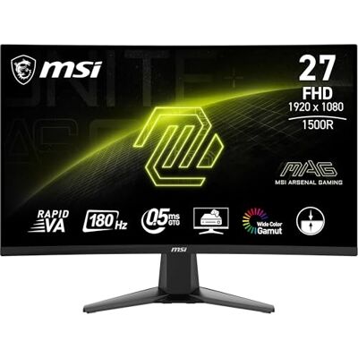 MSI MAG 27C6F Monitor Gaming Curvo 27" FHD (1920 x 1080), 180Hz/0,5 ms, pannello VA 1500R Adaptive-Sync, connettività DisplayPort 1.2a, HDMI MSI MAG 27C6F Monitor Gaming Curvo 27" FHD (1920 x 1080), 180Hz/0,5 ms, pannello VA 1500R Adaptive-Sync, connettività DisplayPort 1.2a, HDMI