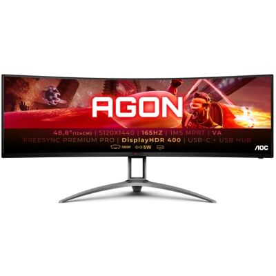 AOC Agon 493UCX2 Monitor Gaming curvo DQHD da 49 pollici, 165 Hz, 1 ms, HDR400, FreeSync Premium Pro (5120x1440, HDMI, DisplayPort, USB-C, hub USB) Nero/Rosso AOC Agon 493UCX2 Monitor Gaming curvo DQHD da 49 pollici, 165 Hz, 1 ms, HDR400, FreeSync Premium Pro (5120x1440, HDMI, DisplayPort, USB-C, hub USB) Nero/Rosso