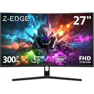 Z-Edge Monitor Gaming PC Curvo 27'' 300 Hz (DP1.4*2), 1ms MPRT, FreeSync, FHD, 240 Hz (HDMI2.0*2), Schermo Gaming LED 16:9, Inclinazione Regolabile, HDR, 3000:1, VA, VESA 100*100mm (Cavo DP Incluso) Z-Edge Monitor Gaming PC Curvo 27'' 300 Hz (DP1.4*2), 1ms MPRT, FreeSync, FHD, 240 Hz (HDMI2.0*2), Schermo Gaming LED 16:9, Inclinazione Regolabile, HDR, 3000:1, VA, VESA 100*100mm (Cavo DP Incluso)