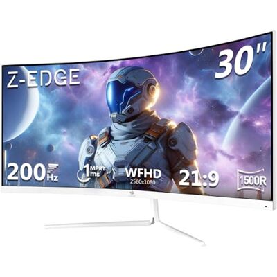 Z-Edge Monitor Gaming Curvo Bianco 30'' 200 Hz, 1ms, 2560x1080, FreeSync, Schermo PC White Ultra-wide 21:9, Inclinazione Regolabile, 1500R, 2×HDMI2.0 & 2×DP1.4, RGB, VESA 75 * 75mm (DP Cavo Incluso) Z-Edge Monitor Gaming Curvo Bianco 30'' 200 Hz, 1ms, 2560x1080, FreeSync, Schermo PC White Ultra-wide 21:9, Inclinazione Regolabile, 1500R, 2×HDMI2.0 & 2×DP1.4, RGB, VESA 75 * 75mm (DP Cavo Incluso)