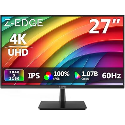 Z-Edge Monitor 4K UHD 27 Pollici, Schermo IPS 3840x2160 60Hz, 300 cd/m² HDR10 FreeSync, 2xDP 2xHDMI, Compatibile con VESA, Nero Z-Edge Monitor 4K UHD 27 Pollici, Schermo IPS 3840x2160 60Hz, 300 cd/m² HDR10 FreeSync, 2xDP 2xHDMI, Compatibile con VESA, Nero