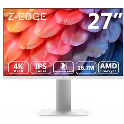 Z-Edge Monitor 27 Pollici IPS 4K (3840x2160), FreeSync, 60 Hz, Monitor UHD Bianco 16:9, 2xHDMI2.0 e 2×DP 1.4, 5 ms, Altezza Regolabile/Verticale/Orizzontale/Girevole, VESA (cavo DP incluso) Z-Edge Monitor 27 Pollici IPS 4K (3840x2160), FreeSync, 60 Hz, Monitor UHD Bianco 16:9, 2xHDMI2.0 e 2×DP 1.4, 5 ms, Altezza Regolabile/Verticale/Orizzontale/Girevole, VESA (cavo DP incluso)
