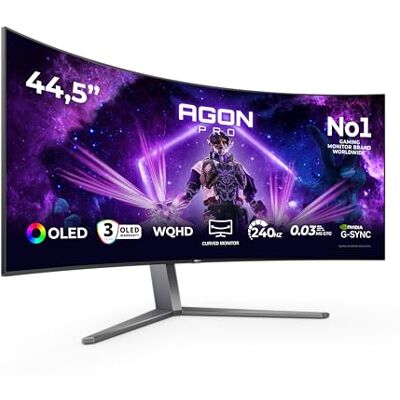 AOC Agon Pro AG456UCZD Monitor da gioco curvo OLED WQHD 45 pollici, 240 Hz, 0.03 ms GtG, HDR10, FreeSync Prem. Pro, G-Sync comp. 3440x1440, HDMI 2.0, DisplayPort 1.4, USB-C 90 W PD, Hub USB nero AOC Agon Pro AG456UCZD Monitor da gioco curvo OLED WQHD 45 pollici, 240 Hz, 0.03 ms GtG, HDR10, FreeSync Prem. Pro, G-Sync comp. 3440x1440, HDMI 2.0, DisplayPort 1.4, USB-C 90 W PD, Hub USB nero