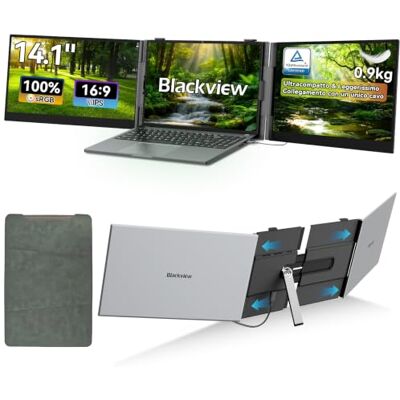 Blackview Monitor Portatile per Laptop 14,1" Triplo, Schermo Portatile Estensibile, Monitor PC USB-C Ultraleggero 0,9 kg, FHD 1080p IPS TÜV, Viaggio, Mac, Windows Blackview Monitor Portatile per Laptop 14,1" Triplo, Schermo Portatile Estensibile, Monitor PC USB-C Ultraleggero 0,9 kg, FHD 1080p IPS TÜV, Viaggio, Mac, Windows