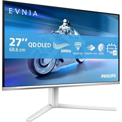 Philips Monitor 27M2N6501L 26.5 pollici, 2560x1440, WQHD, 240Hz, QD-OLED Panel, 0.03ms GtG, USB Hub Height Adjustment, (HDMI2x 2.1 DP 1x 1.4) Adaptive Sync, HDR10, G-Sync Compatible, Bianco Philips Monitor 27M2N6501L 26.5 pollici, 2560x1440, WQHD, 240Hz, QD-OLED Panel, 0.03ms GtG, USB Hub Height Adjustment, (HDMI2x 2.1 DP 1x 1.4) Adaptive Sync, HDR10, G-Sync Compatible, Bianco