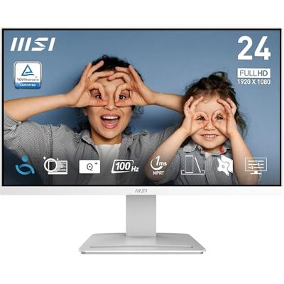 MSI PRO MP2412W Monitor da ufficio Full HD da 23,8 pollici, pannello grandangolare 1920 x 1080, 100 Hz, schermo adatto agli occhi, montaggio VESA, altoparlanti integrati, supporto display, MSI PRO MP2412W Monitor da ufficio Full HD da 23,8 pollici, pannello grandangolare 1920 x 1080, 100 Hz, schermo adatto agli occhi, montaggio VESA, altoparlanti integrati, supporto display,