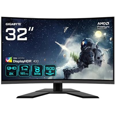 Gigabyte G32QC A 31.5" Monitor da Gioco Curvo QHD 2560 x 1440, 1500R, 165Hz, 1ms, 350 cd/m², FreeSync Premium Pro, Display HDR400, HDMI 2.0, Displayport 1.2 Gigabyte G32QC A 31.5" Monitor da Gioco Curvo QHD 2560 x 1440, 1500R, 165Hz, 1ms, 350 cd/m², FreeSync Premium Pro, Display HDR400, HDMI 2.0, Displayport 1.2