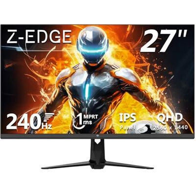 Z-Edge 27 Pollici Monitor Gaming 240HZ, 2K QHD IPS Schermo per Computer 1ms 2560x1440 LED, 400cd/m², HDR10, FreeSync, DisplayPort(240Hz), HDMI(144Hz), compatibile VESA Z-Edge 27 Pollici Monitor Gaming 240HZ, 2K QHD IPS Schermo per Computer 1ms 2560x1440 LED, 400cd/m², HDR10, FreeSync, DisplayPort(240Hz), HDMI(144Hz), compatibile VESA