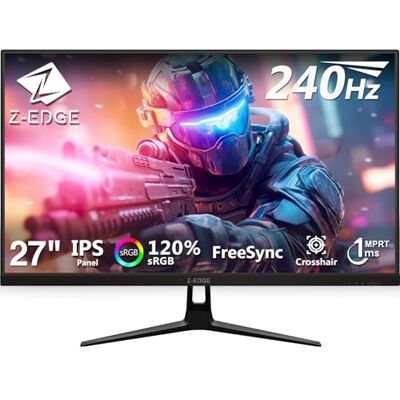 Z-Edge Monitor Gaming 27 pollici, 240 Hz, 1 ms MPRT, Pannello IPS 99% DCL-P3, luminosità di 400 cd/m², Full HD 1920x1080, FreeSync, HDMI e DisplayPort, Compatibile con VESA, Nero Z-Edge Monitor Gaming 27 pollici, 240 Hz, 1 ms MPRT, Pannello IPS 99% DCL-P3, luminosità di 400 cd/m², Full HD 1920x1080, FreeSync, HDMI e DisplayPort, Compatibile con VESA, Nero