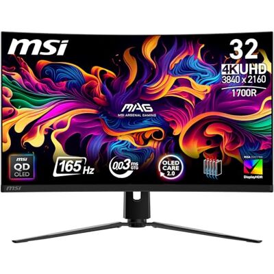 MSI Mag 321CUPDE QD-OLED Schermo da gioco curvo UHD 32" 1700R, 3840x2160 Quantum Dot OLED, 165Hz/0,03ms, 99% DCI-P3, ΔE≤2, DisplayHDR True Black 400, DP 1. 4A, HDMI 2.1, USB Type-C MSI Mag 321CUPDE QD-OLED Schermo da gioco curvo UHD 32" 1700R, 3840x2160 Quantum Dot OLED, 165Hz/0,03ms, 99% DCI-P3, ΔE≤2, DisplayHDR True Black 400, DP 1. 4A, HDMI 2.1, USB Type-C
