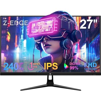 Z-Edge Monitor Gaming 27'' 240 Hz, IPS, 1ms, Schermo PC Gaming FHD 1080P Con HDMI Cavo, FreeSync, 400cd/m², 2*HDMI2.0 & 2*DP1.4, Inclinazione Regolabile, Cornice Ultra Sottile, Montabile VESA 100*100 Z-Edge Monitor Gaming 27'' 240 Hz, IPS, 1ms, Schermo PC Gaming FHD 1080P Con HDMI Cavo, FreeSync, 400cd/m², 2*HDMI2.0 & 2*DP1.4, Inclinazione Regolabile, Cornice Ultra Sottile, Montabile VESA 100*100