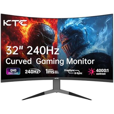 KTC Monitor 32 Pollici Curvo 1000R, 2K WQHD (2560x1440p) 240Hz Monitor Gaming, 1ms, Adaptive Sync, 122% sRGB, Contrasto 4000:1, 2 x DP 1.4 (240Hz), 2 x HDMI 2.0 (144Hz), Supporto Inclinazione e VESA KTC Monitor 32 Pollici Curvo 1000R, 2K WQHD (2560x1440p) 240Hz Monitor Gaming, 1ms, Adaptive Sync, 122% sRGB, Contrasto 4000:1, 2 x DP 1.4 (240Hz), 2 x HDMI 2.0 (144Hz), Supporto Inclinazione e VESA