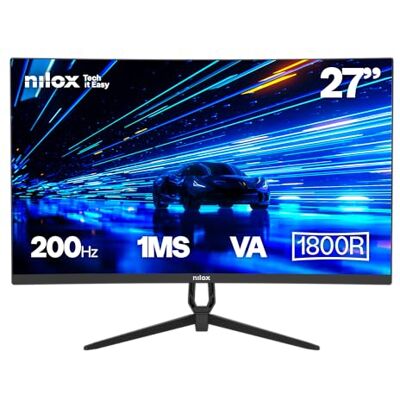 Nilox NXM27CRV2001 Monitor Gaming Curvo 27'', Full HD VA, Frequenza 200 Hz, Tempo di Risposta 1 ms, Connessioni HDMI/DP, Supporto VESA 100×100 mm Nilox NXM27CRV2001 Monitor Gaming Curvo 27'', Full HD VA, Frequenza 200 Hz, Tempo di Risposta 1 ms, Connessioni HDMI/DP, Supporto VESA 100×100 mm
