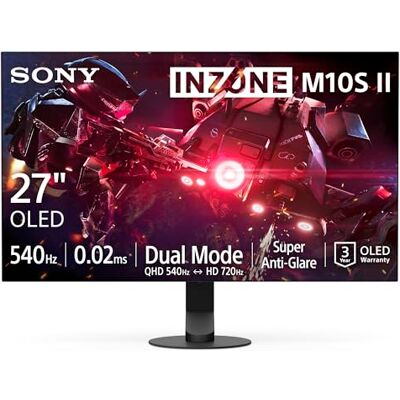 Sony INZONE M10S II Monitor Gaming OLED QHD da 27": 1440p, 540 Hz, 0,02 ms GtG, DCI-P3 99,5%, G-Sync, VRR, sviluppato con Fnatic, 1500 nit, DisplayPort 2.1-2 x HDMI 2.1 PC, PlayStation 5 Sony INZONE M10S II Monitor Gaming OLED QHD da 27": 1440p, 540 Hz, 0,02 ms GtG, DCI-P3 99,5%, G-Sync, VRR, sviluppato con Fnatic, 1500 nit, DisplayPort 2.1-2 x HDMI 2.1 PC, PlayStation 5