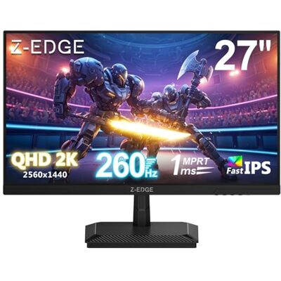 Z-Edge Monitor Gaming da 27 pollici Schermo PC 260 Hz QHD, 1 ms MPRT, Pannello IPS 2K 2560 x 1440, LED Monitor, Luminosità 350 cd/m²,HDR10, FreeSync, HDMI e DP, VESA Compatibile, Nero Z-Edge Monitor Gaming da 27 pollici Schermo PC 260 Hz QHD, 1 ms MPRT, Pannello IPS 2K 2560 x 1440, LED Monitor, Luminosità 350 cd/m²,HDR10, FreeSync, HDMI e DP, VESA Compatibile, Nero