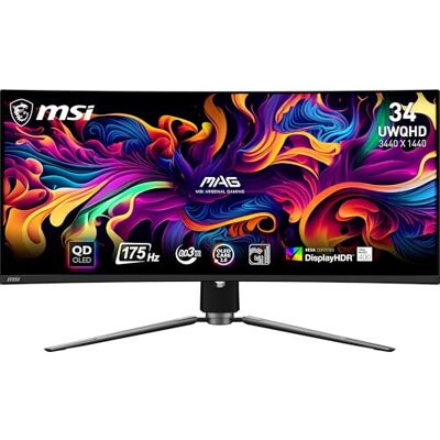 MSI Mag 341CQP QD-OLED 34 Pollici UWQHD Curvo Gaming Monitor 1800R, 3440 x 1440 Pannello OLED, 175Hz / 0,03ms, 99% DCI-P3, ΔE≤2, DisplayHDR True Black 400, KVM DP 1.4a, HDMI 2.1, USB Tipo C MSI Mag 341CQP QD-OLED 34 Pollici UWQHD Curvo Gaming Monitor 1800R, 3440 x 1440 Pannello OLED, 175Hz / 0,03ms, 99% DCI-P3, ΔE≤2, DisplayHDR True Black 400, KVM DP 1.4a, HDMI 2.1, USB Tipo C