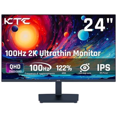 KTC Monitor 24 Pollici, QHD 2K 100Hz IPS Monitor, 1300:1 Contrasto, Schermo anti luce blu, 122% sRGB, supporto Adaptive Sync, HDMI/DP/Earphone per gioco e lavoro d'ufficio H24T27 KTC Monitor 24 Pollici, QHD 2K 100Hz IPS Monitor, 1300:1 Contrasto, Schermo anti luce blu, 122% sRGB, supporto Adaptive Sync, HDMI/DP/Earphone per gioco e lavoro d'ufficio H24T27