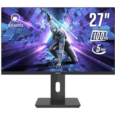 Atlantis Monitor 27 pollici Gaming 100Hz, schermo 27", Full HD 1920x1080, VGA HDMI e DP, MULTIMEDIALE,FreeSync,alzabile inclinabile, pivot risposta 5ms,Contrasto 1000:1,Angolo 178/178,Cavo HDMI e DP Atlantis Monitor 27 pollici Gaming 100Hz, schermo 27", Full HD 1920x1080, VGA HDMI e DP, MULTIMEDIALE,FreeSync,alzabile inclinabile, pivot risposta 5ms,Contrasto 1000:1,Angolo 178/178,Cavo HDMI e DP
