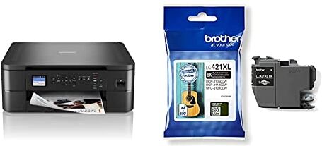 Brother DCPJ1050DW Stampante multifunzione inkjet a colori 3 in 1,Formato A4,Connettività di rete wireless,Stampa fronte-retro automatica & LC421XLBK Cartuccia InkJet Originale, Alta Capacità