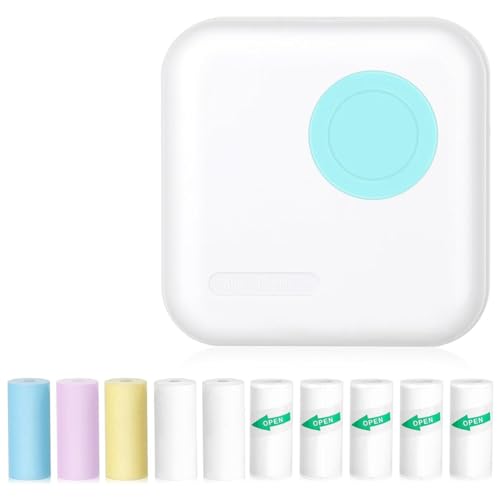 Qtynudy Mini Stampante per Stampante Termica Bluetooth con 10 Rotoli di Carta e per Foto, Ricevute, Appunti, Blu Facile da Installare Facile da Usare