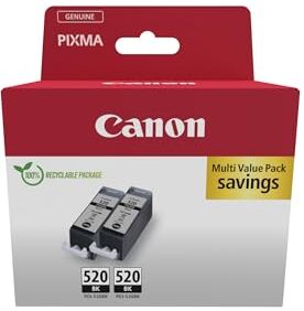 Canon PGI-520 TWIN Pacchetto di 2 Cartucce d'inchiostro (2x Nero) Certificato (cartone riciclabile2024)