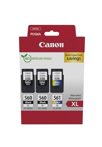 Canon Cartucce d'inchiostro originali PG-560XL x 2 / CL-561XL ad alta capacità, confezione da 3 (2 nere, 1 a colori) Confezione multipla in cartone