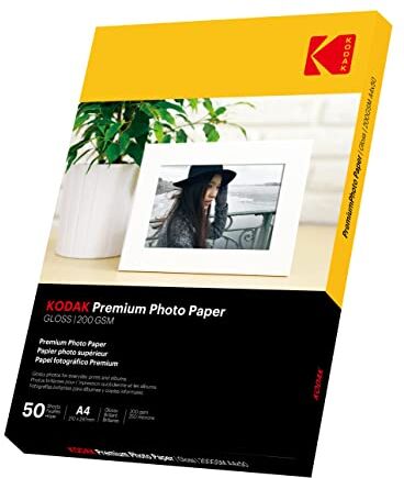 Kodak Carta fotografica ad inchiostro di alta qualità, formato A4, 210 mm x 297 mm, 200 g/m², 50 fogli, per stampante a getto d'inchiostro Canon HP Epson