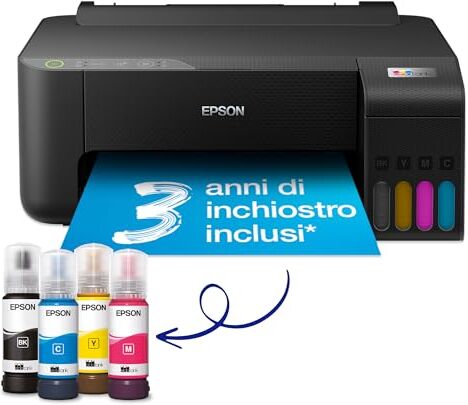 Epson EcoTank ET-1810 Stampante A4, Serbatoi Ricaricabili Alta Capacità, 4 Flaconi Inclusi pari a 3600pag B/N 6500pag Colore, USB Wi-Fi/Direct, Nero