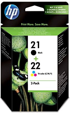 HP 21-22 Combo Pack  Confezione da Due Cartucce Originali per Stampanti Deskjet Serie D1000, D2000, F2000, F300, F4000 e Officejet Serie 4000, Nero e Tricomia