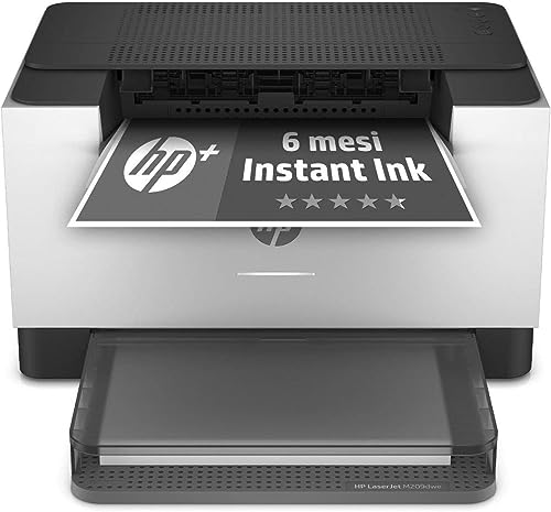 HP LaserJet M209dwe 6GW62E, Stampante a Singola Funzione Laser A4, Monocromatica, Fronte/Retro Automatico in b/n, 29 ppm, Wi-Fi,  Smart, 6 Mesi di Piano Toner Instant Ink incluso con +, Nera