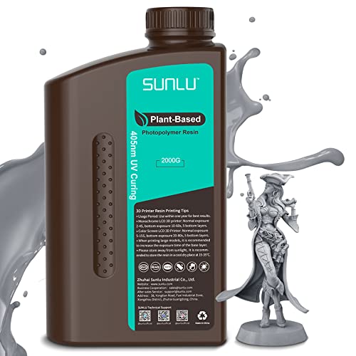 SUNLU Resina Plant Based per Stampante 3D Resin 2kg,Resina fotopolimerica 405nm UV per stampa 3D, Resina a basso odore per stampanti 3D 4K/6K/8K LCD/DLP/SLA,rispettosa della terra,Grigio 2000g