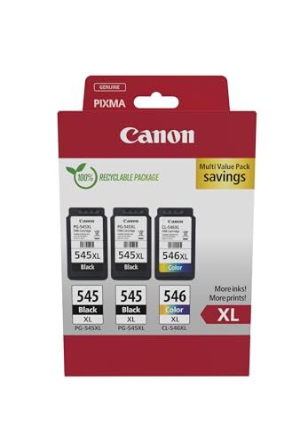 Canon Cartucce d'inchiostro originali PG-545XL x 2 / CL-546XL ad alta capacità, confezione da 3 (2 nere, 1 a colori) Confezione multipla in cartone