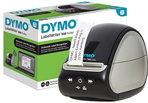 Dymo LabelWriter 550 Turbo Stampante per etichette   Etichettatrice con stampa termica diretta ad alta velocità   Riconoscimento automatico delle etichette   Stampa etichette di spedizione e altro con