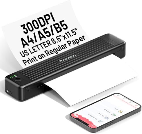 Phomemo P831 Stampante Portatile, Stampante Termica A4 per Viaggi, Tatuaggio, Ufficio, Stampante Tattoo a 300 DPI Compatibile con Laptop e Telefoni Cellulari, Supporta Carta Comune A4