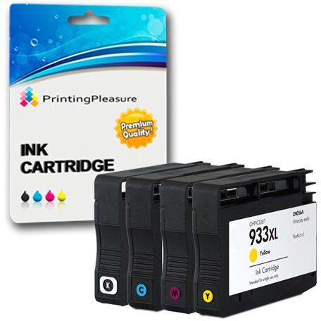 Printing Pleasure 4 Cartucce d'inchiostro compatibili per HP Officejet 6100, 6600, 6700, 7110, 7600, 7610, 7612   Sostituzione per HP 932XL, HP 933XL, CN053AE, CN054AE, CN055AE, CN056AE