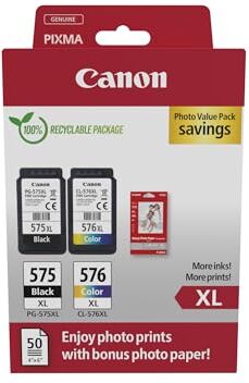 Canon Cartucce d'inchiostro originali PG-560XL / CL-561XL ad alta capacità, confezione da 2 (1 nero, 1 colore); Include 50 fogli di carta fotografica 4x6 confezione multipla in cartone