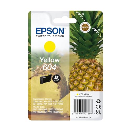 Epson 604 Serie Ananas Cartucce per stampante getto d'inchiostro, Singlepack 1 Colore (Giallo 2.4 ml), Formato STD, Stampe affidabili casa e ufficio, Confezione Retail,