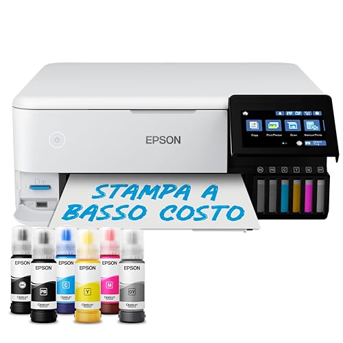 Epson EcoTank ET-8500 Stampante Multifunzione(Copia, Scansiona, Stampa) in Formato A4, 6 Colori, Stampa Fotografica Duplex, Gestione dei Supporti a 5 Vie, WiFi, Ethernet, Display