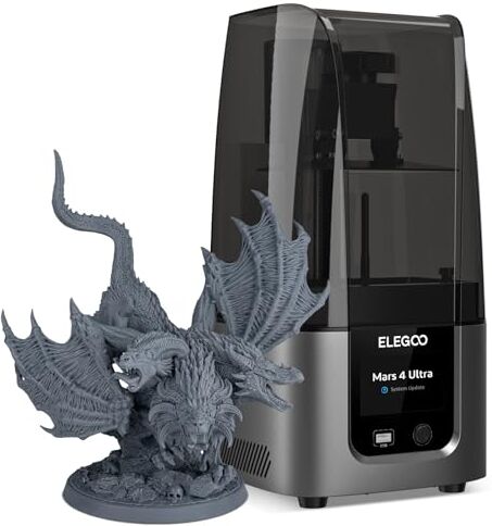 ELEGOO Mars 4 Ultra MSLA Stampante 3D in Resina, 3D Printer con LCD Monocromatico 9K, Connettività Wi-Fi, Livellamento senza sforzo, Pellicola di rilascio ACF, Dimensioni di 153,36x77,76x165mm³