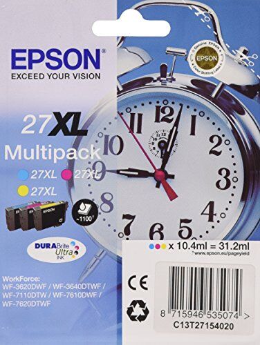 Epson Multipack Durabrite Ultra Ink Cartucce, Serie 27XL, 3 Colori, Multicolore