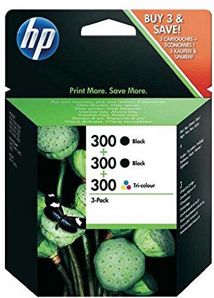 HP 300 Combo Pack  Confezione da 3 Cartucce, 2 Nero e 1 Colore, Compatibile con Stampanti a Getto d’Inchiostro DeskJet D2560, D2660, F4280, F4224, F4283 e Photosmart Serie C Nero e Tricomia