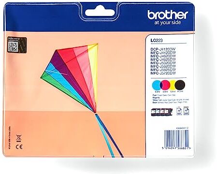 Brother LC223VALBP Cartucce InkJet Alta Capacità, fino a 550 Pagine, per Stampanti MFCJ4420DW, MFCJ4620DW, MFCJ5320DW, MFCJ5620DW, MFCJ5720DW, DCPJ562DW, MFCJ480DW, MFCJ680DW, Multicolore