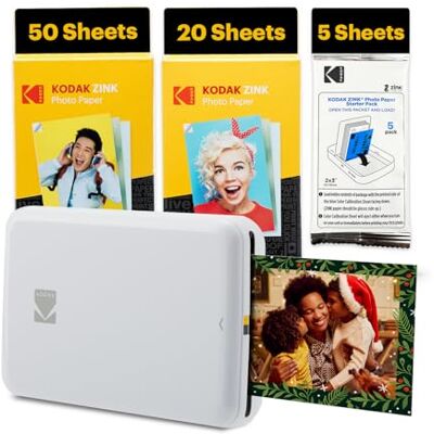 Kodak Step Stampante Foto 75 Fogli Mini Wireless Zink 2x3” Bluetooth Bianca, Bianco, Stampante + 75 fogli Kodak Step Stampante Foto 75 Fogli Mini Wireless Zink 2x3” Bluetooth Bianca, Bianco, Stampante + 75 fogli