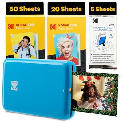 Kodak Step Stampante Foto 75 Fogli Mini Wireless Zink 2x3” Bluetooth Blu, Stampante + 75 fogli Kodak Step Stampante Foto 75 Fogli Mini Wireless Zink 2x3” Bluetooth Blu, Stampante + 75 fogli