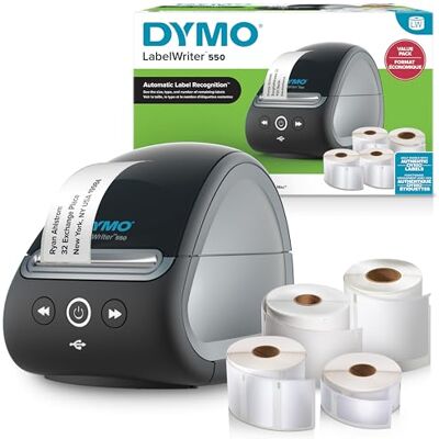 Dymo LabelWriter 550 stampante di etichette Bundle Etichettatrice con stampa termica diretta Riconoscimento automatico delle etichette Spina UE a due poli Dymo LabelWriter 550 stampante di etichette Bundle Etichettatrice con stampa termica diretta Riconoscimento automatico delle etichette Spina UE a due poli