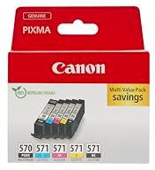 Canon PGI-570 BK CLI-571 BK C M Y PGBK Confezione da 5 Cartucce d'inchiostro (Nero Ciano Magenta Giallo Pigmento nero colore) Originale, Cartone Riciclabile 2024